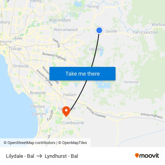 Lilydale - Bal to Lyndhurst - Bal map