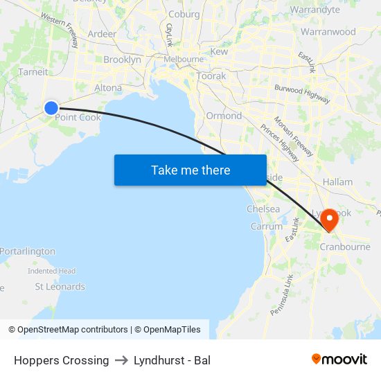 Hoppers Crossing to Lyndhurst - Bal map