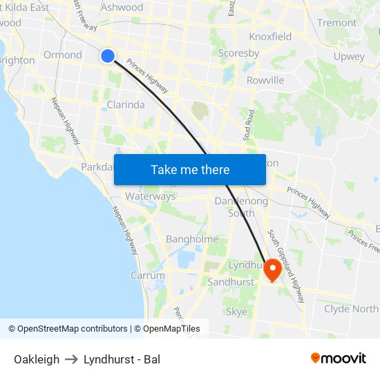 Oakleigh to Lyndhurst - Bal map