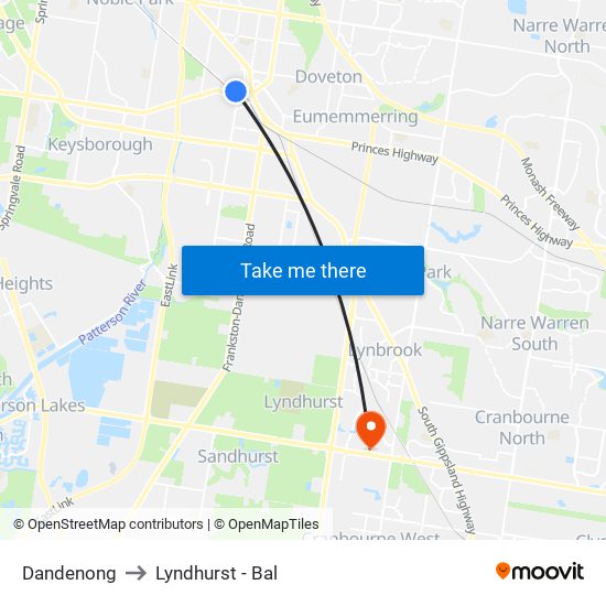 Dandenong to Lyndhurst - Bal map