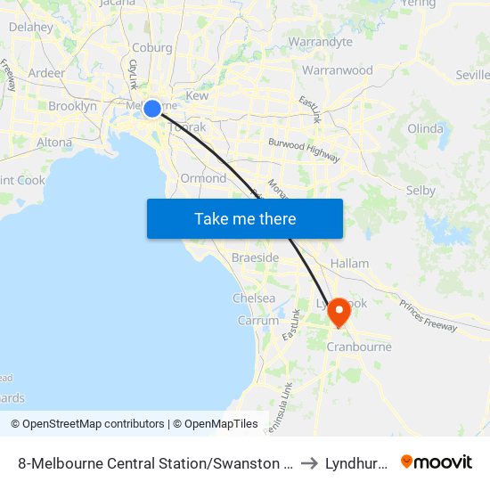 8-Melbourne Central Station/Swanston St (Melbourne City) to Lyndhurst - Bal map