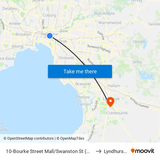 10-Bourke Street Mall/Swanston St (Melbourne City) to Lyndhurst - Bal map