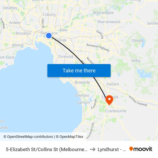 5-Elizabeth St/Collins St (Melbourne City) to Lyndhurst - Bal map