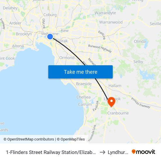 1-Flinders Street Railway Station/Elizabeth St (Melbourne City) to Lyndhurst - Bal map