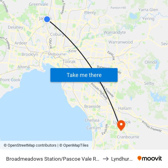 Broadmeadows Station/Pascoe Vale Rd (Broadmeadows) to Lyndhurst - Bal map