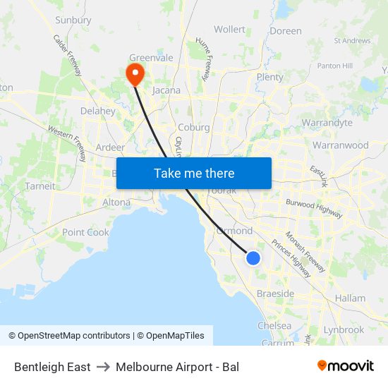 Bentleigh East to Melbourne Airport - Bal map