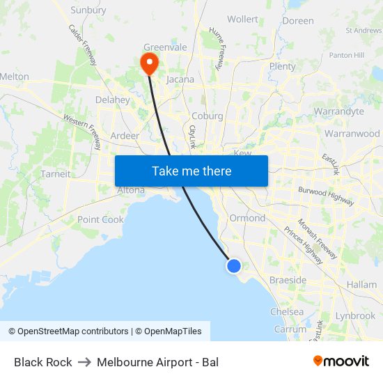 Black Rock to Melbourne Airport - Bal map