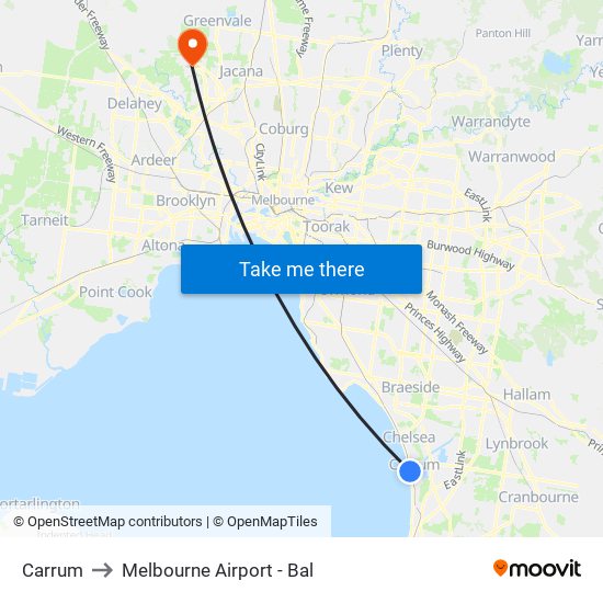 Carrum to Melbourne Airport - Bal map