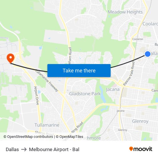 Dallas to Melbourne Airport - Bal map