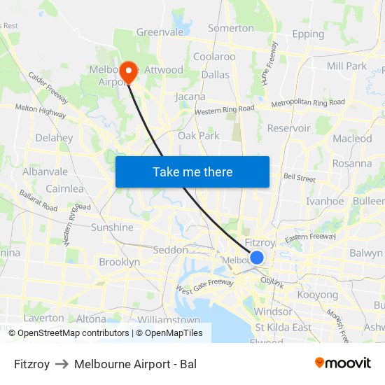 Fitzroy to Melbourne Airport - Bal map