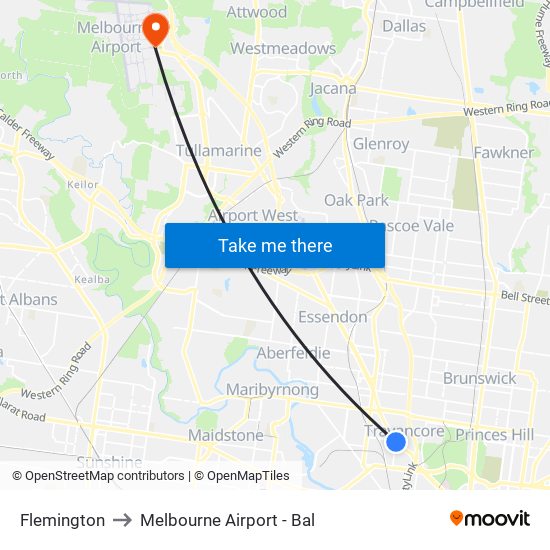 Flemington to Melbourne Airport - Bal map