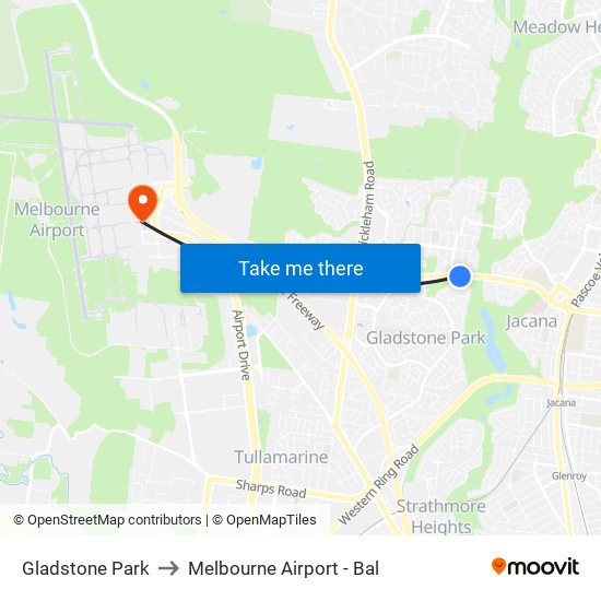 Gladstone Park to Melbourne Airport - Bal map