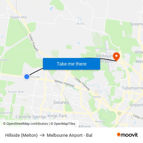 Hillside (Melton) to Melbourne Airport - Bal map
