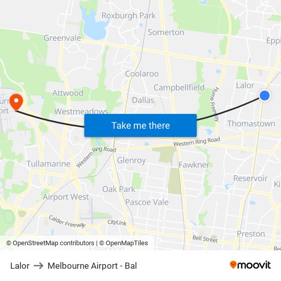 Lalor to Melbourne Airport - Bal map