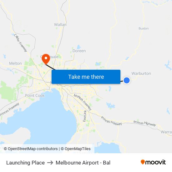 Launching Place to Melbourne Airport - Bal map