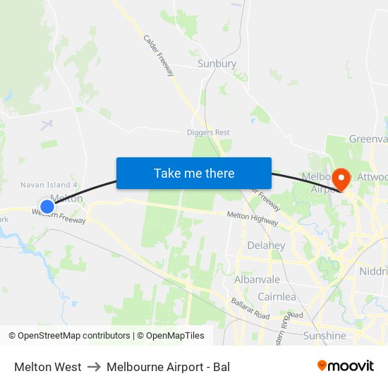 Melton West to Melbourne Airport - Bal map
