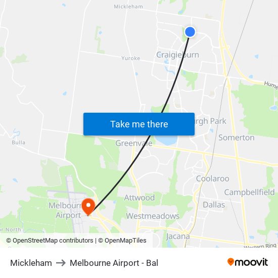 Mickleham to Melbourne Airport - Bal map