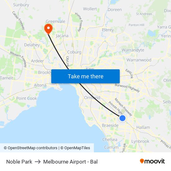 Noble Park to Melbourne Airport - Bal map