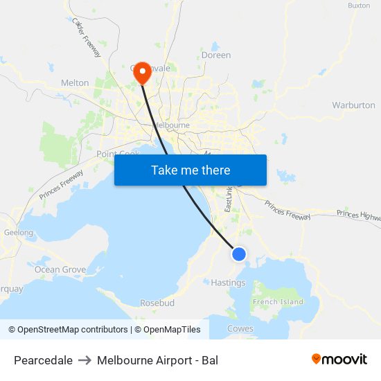 Pearcedale to Melbourne Airport - Bal map