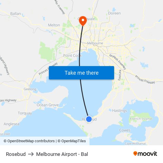 Rosebud to Melbourne Airport - Bal map