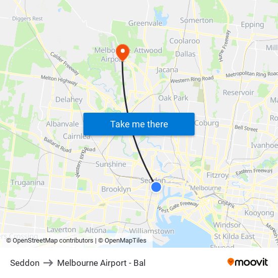 Seddon to Melbourne Airport - Bal map