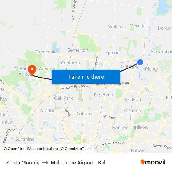 South Morang to Melbourne Airport - Bal map