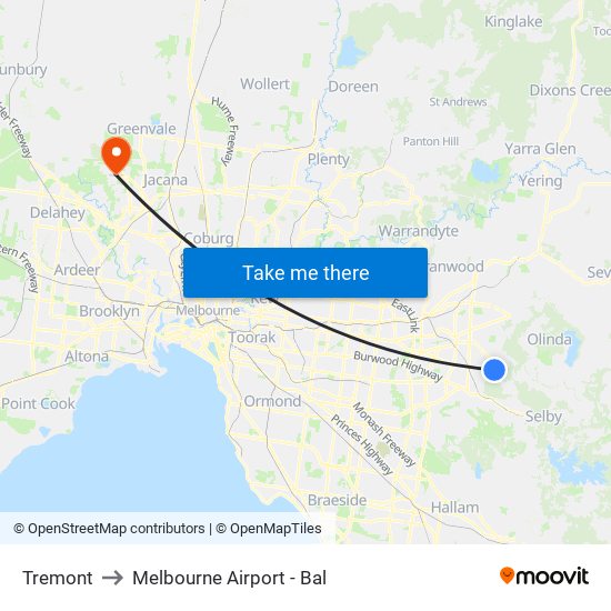 Tremont to Melbourne Airport - Bal map