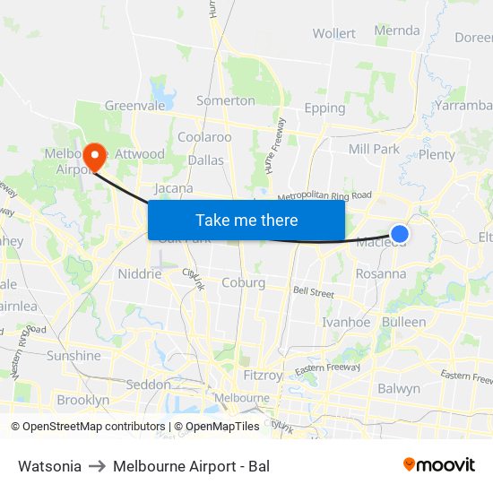 Watsonia to Melbourne Airport - Bal map