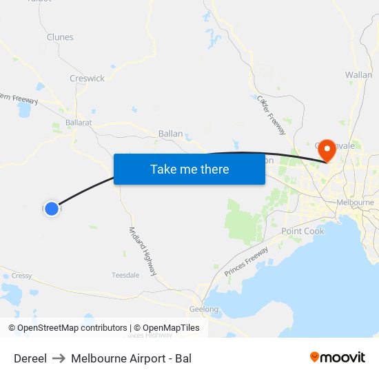 Dereel to Melbourne Airport - Bal map
