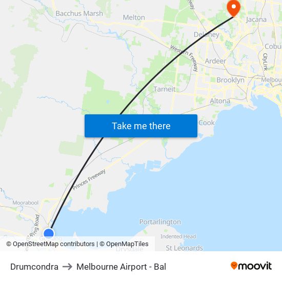 Drumcondra to Melbourne Airport - Bal map