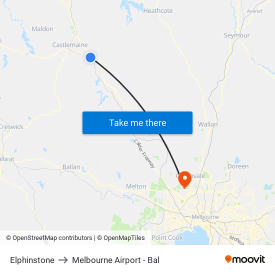 Elphinstone to Melbourne Airport - Bal map