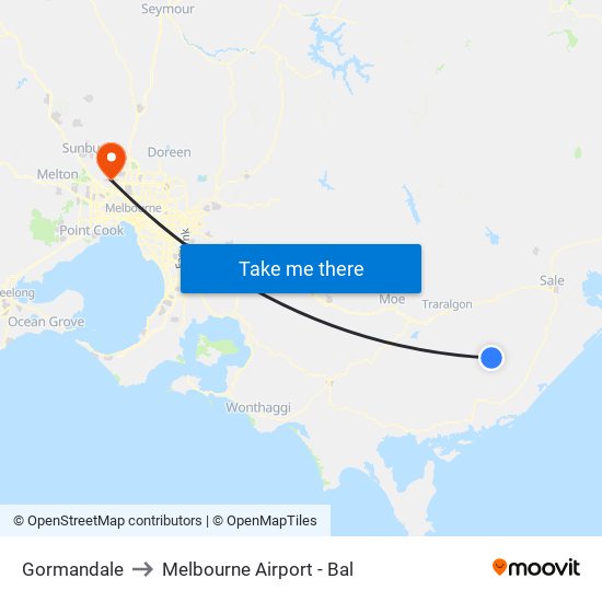 Gormandale to Melbourne Airport - Bal map