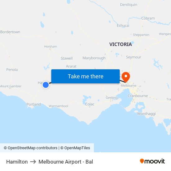 Hamilton to Melbourne Airport - Bal map