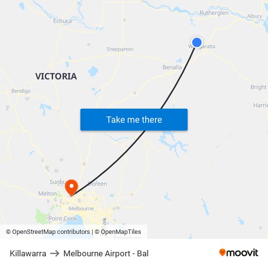 Killawarra to Melbourne Airport - Bal map