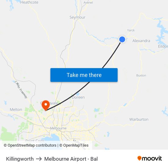 Killingworth to Melbourne Airport - Bal map