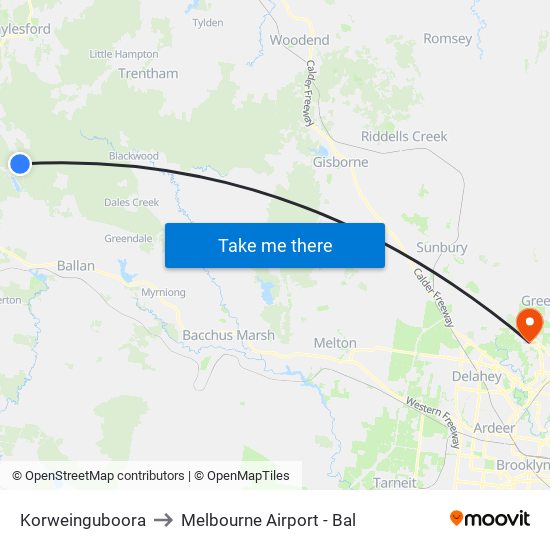 Korweinguboora to Melbourne Airport - Bal map