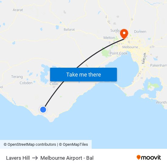 Lavers Hill to Melbourne Airport - Bal map