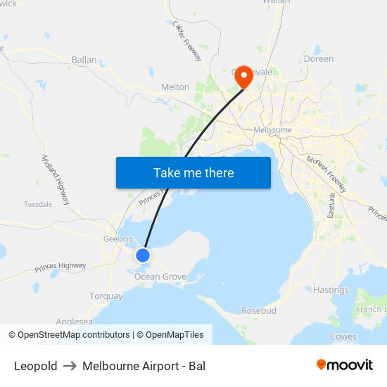 Leopold to Melbourne Airport - Bal map
