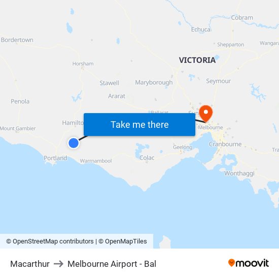 Macarthur to Melbourne Airport - Bal map