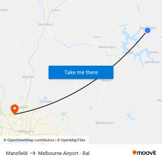 Mansfield to Melbourne Airport - Bal map