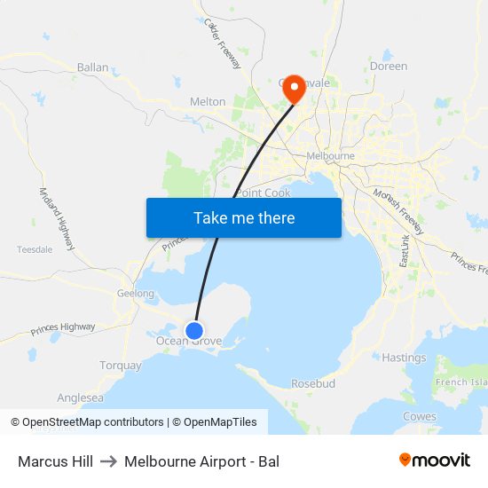 Marcus Hill to Melbourne Airport - Bal map