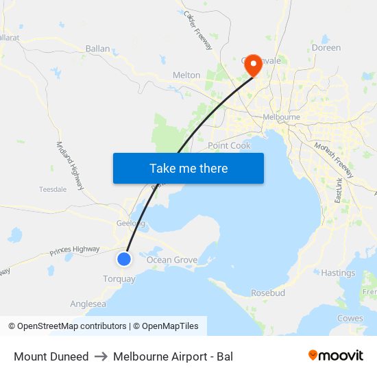 Mount Duneed to Melbourne Airport - Bal map
