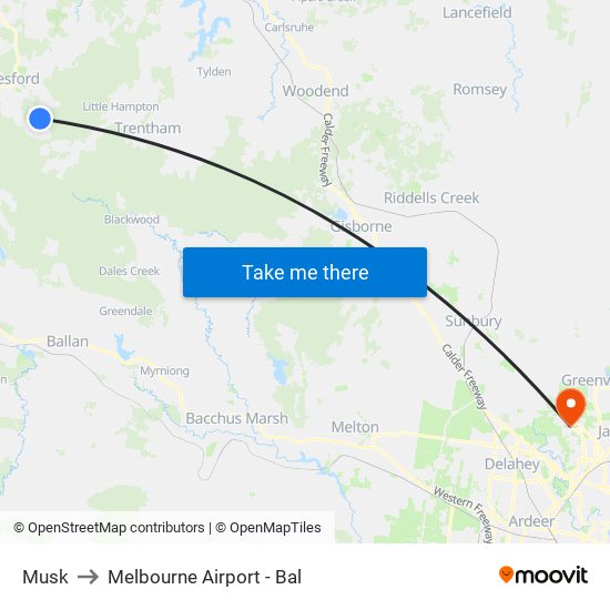 Musk to Melbourne Airport - Bal map