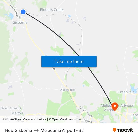 New Gisborne to Melbourne Airport - Bal map