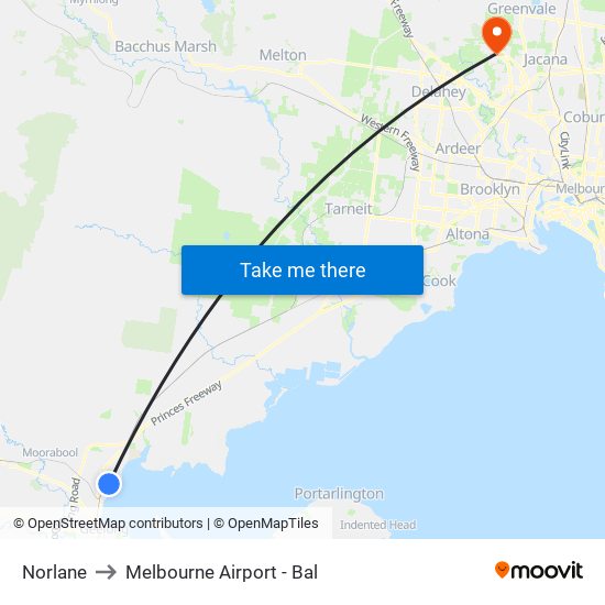 Norlane to Melbourne Airport - Bal map
