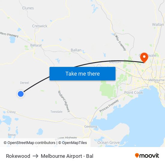 Rokewood to Melbourne Airport - Bal map