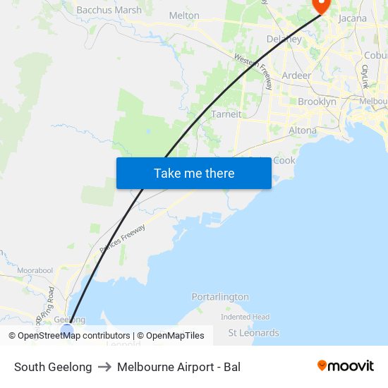 South Geelong to Melbourne Airport - Bal map