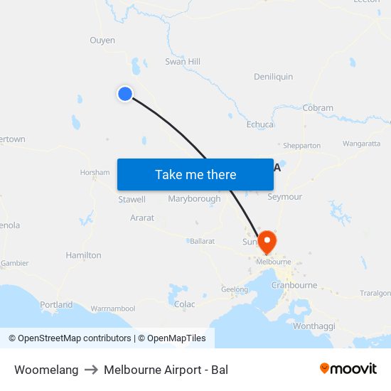 Woomelang to Melbourne Airport - Bal map
