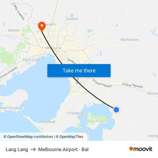Lang Lang to Melbourne Airport - Bal map