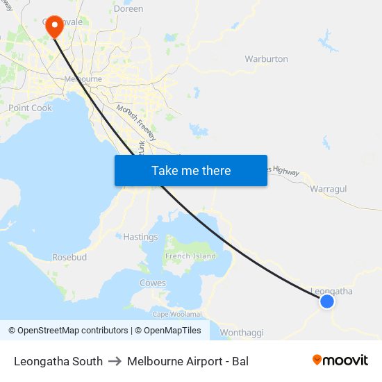 Leongatha South to Melbourne Airport - Bal map